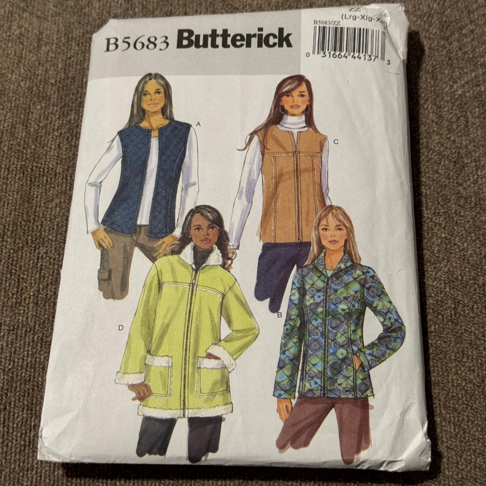 Butterick B5683 Misses Vest and Jacket Sewing Pattern Size ZZ L-XL-XXL Uncut